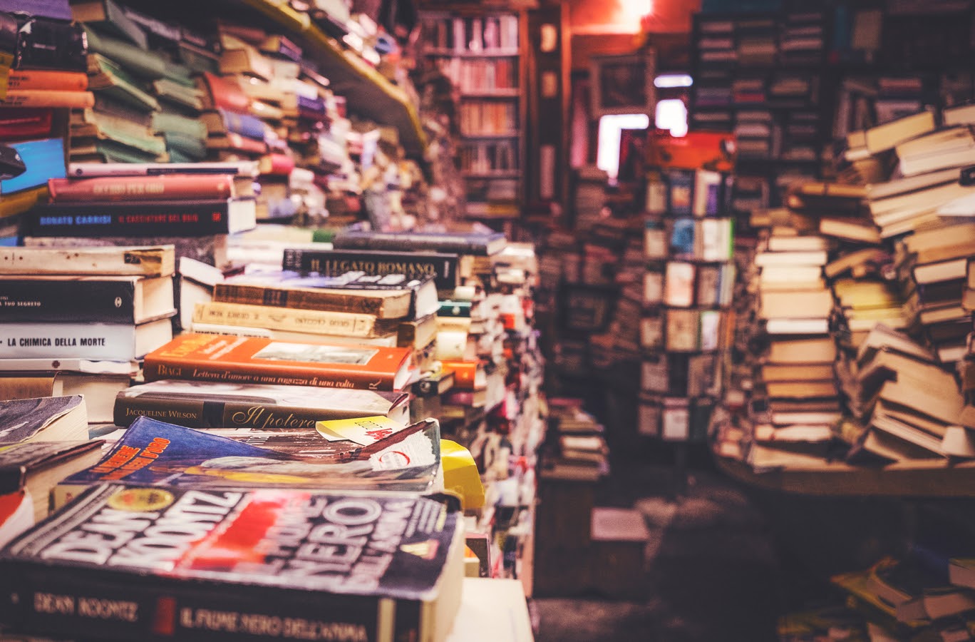 Piles of books in store