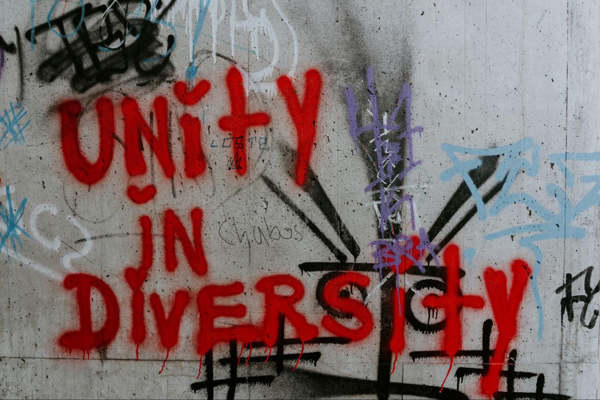 Graffiti that reads "unity in diversity"