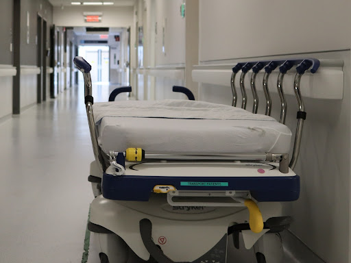 hospital bed empty in a hallway