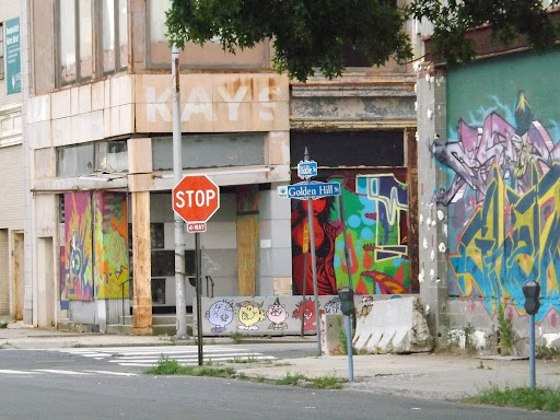 Buildings with graffiti 