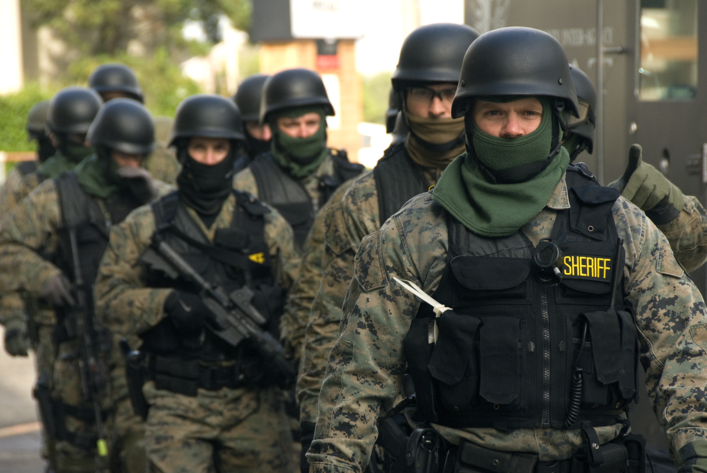 SWAT team in riot gear