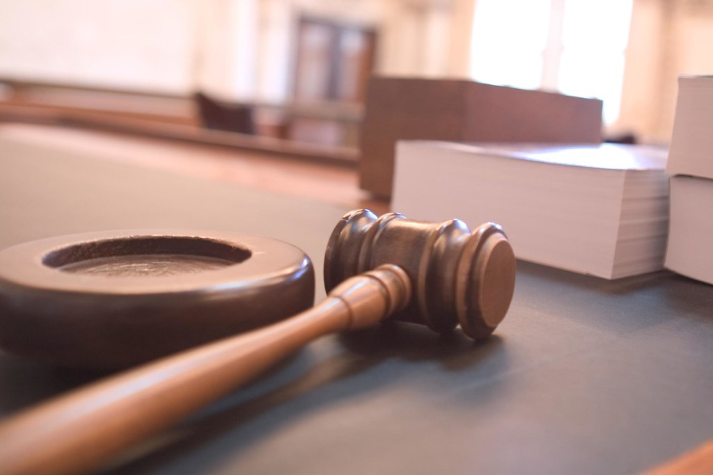 Gavel on courtroom table