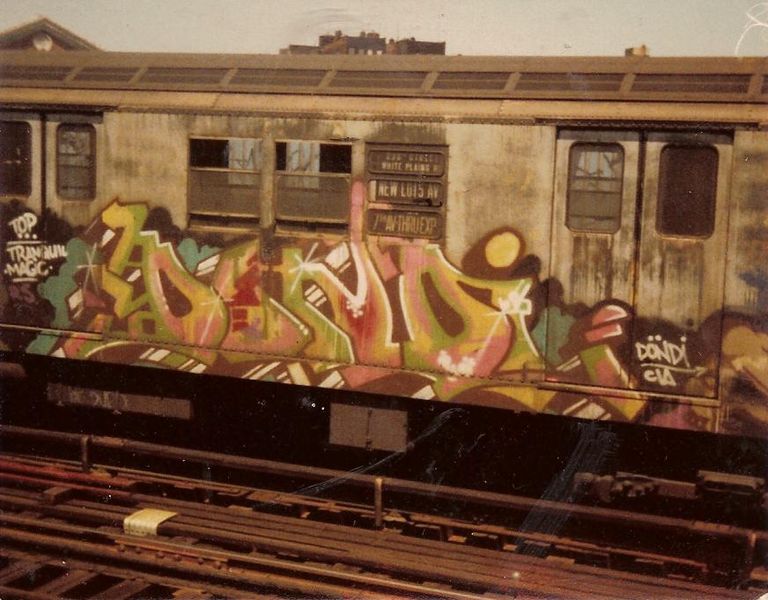 Train car covered with Dondi graffiti art 