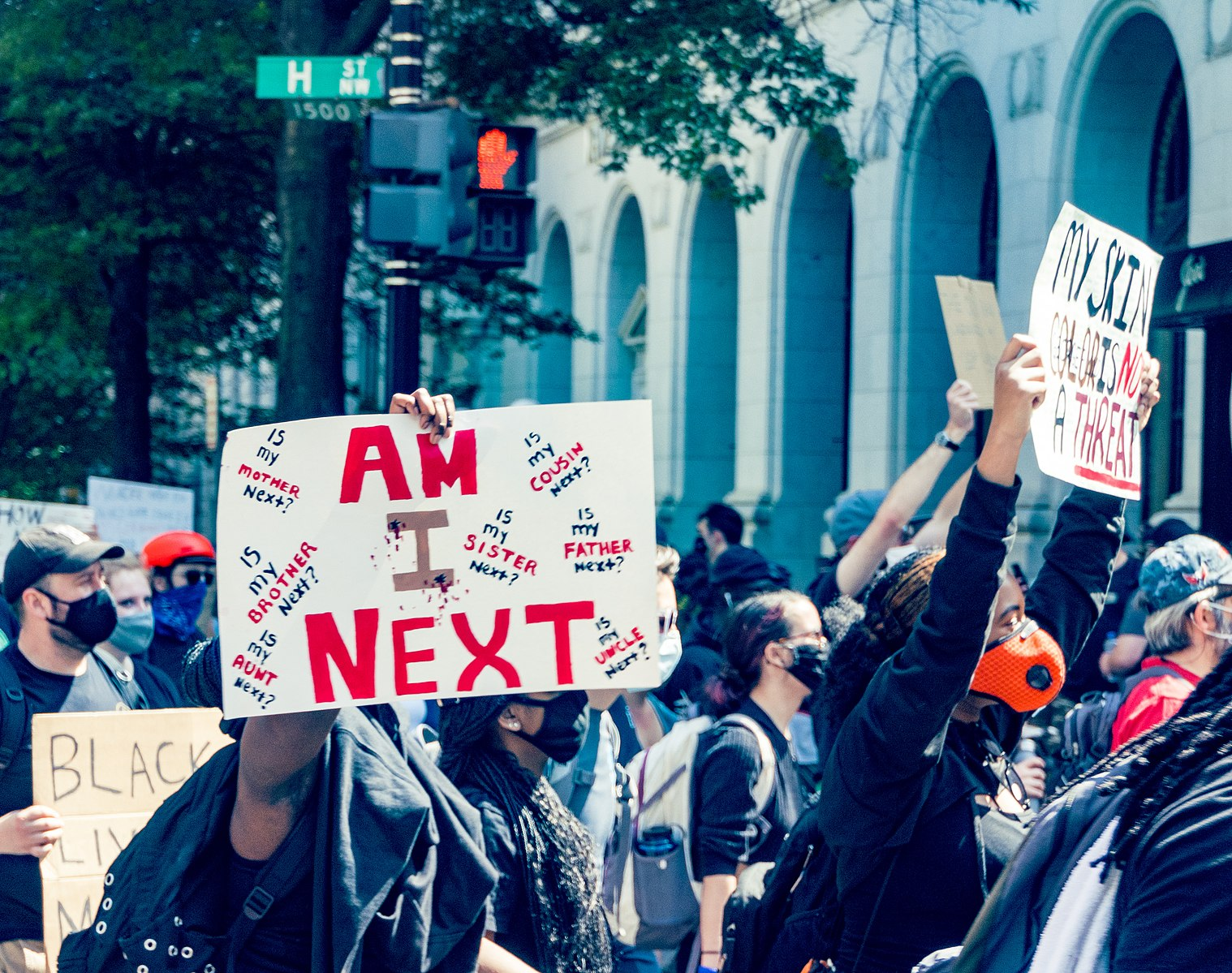 Demonstrators marching in Washington DC