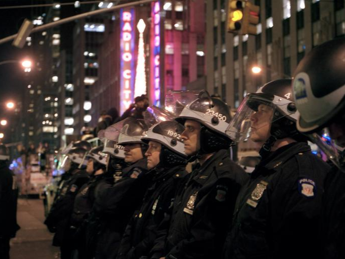 NYPD in lined up on street