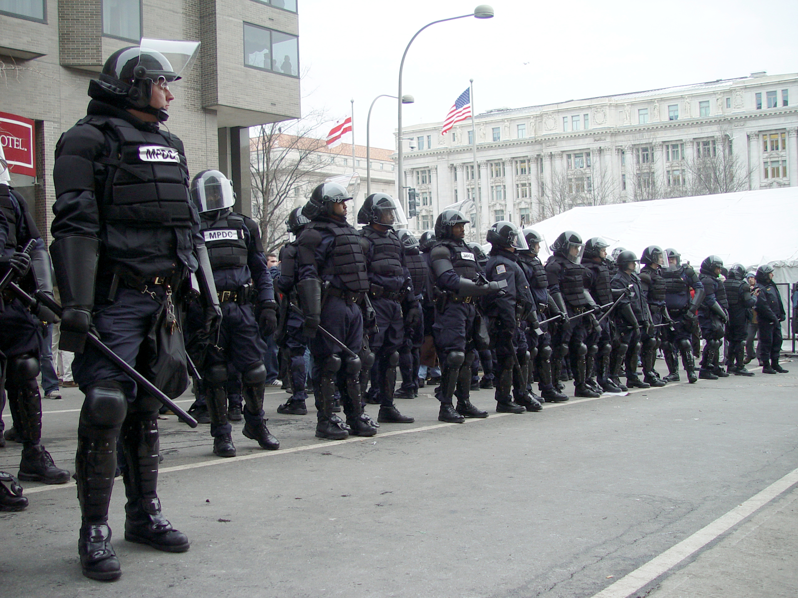 Soldiers in riot geear