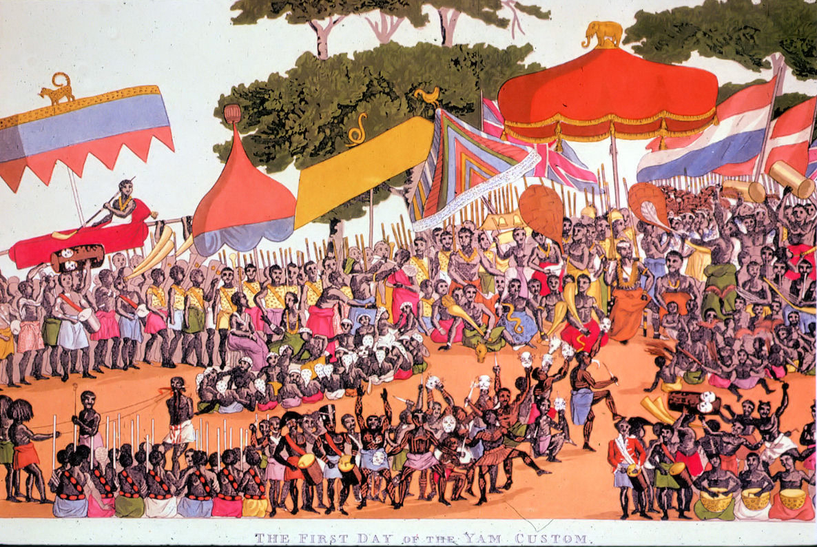 Ashanti people gathering for the first day of the yam custom