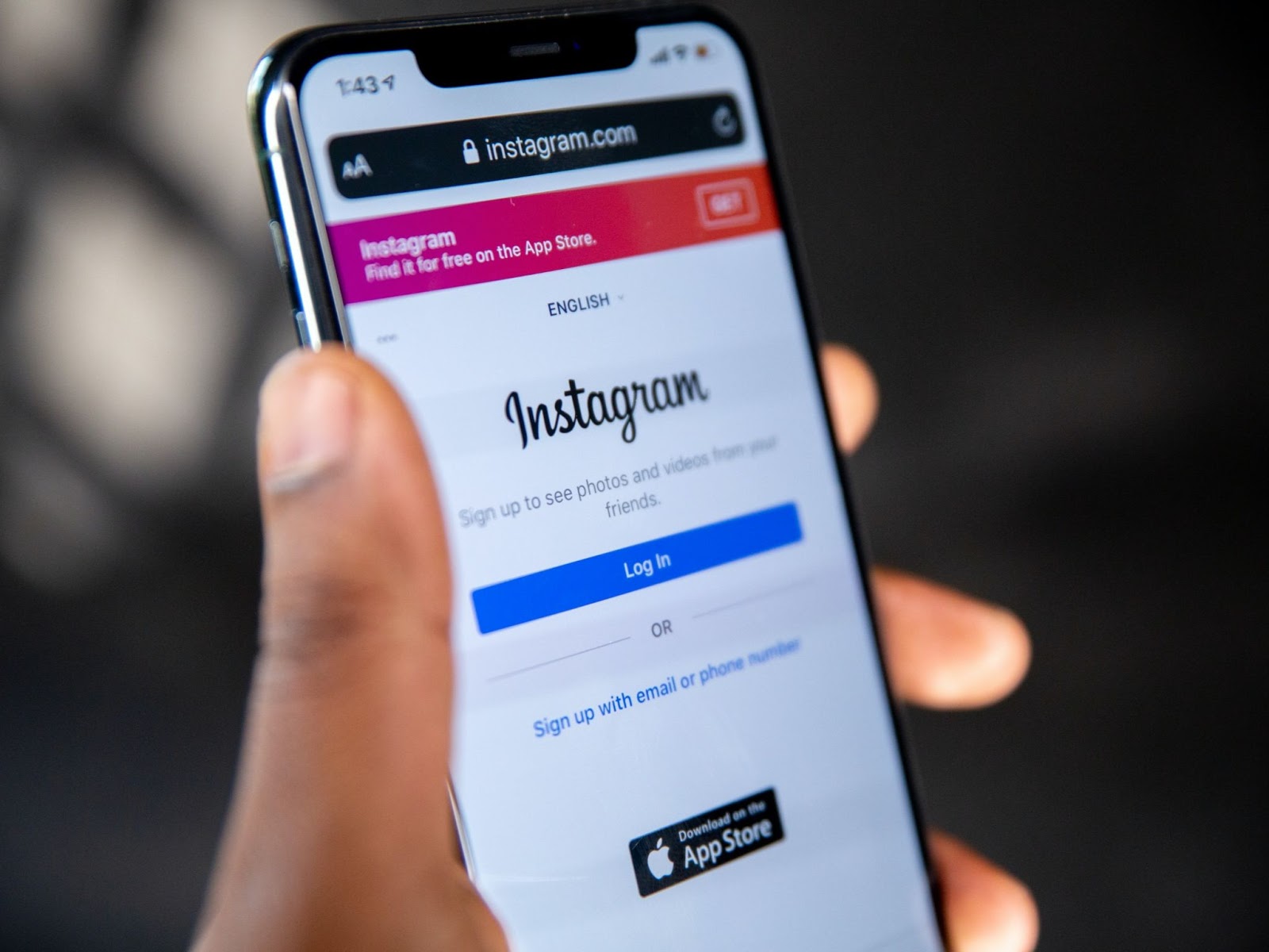 Phone with Instagram login