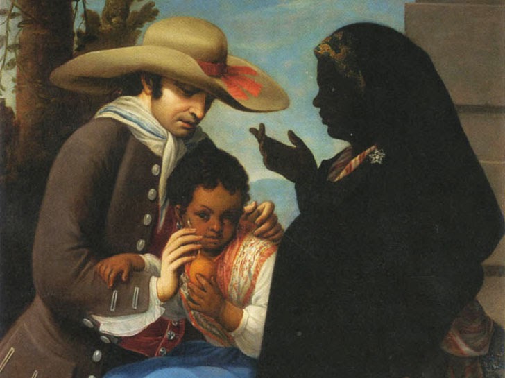Painting of interacial couple and mulatto child