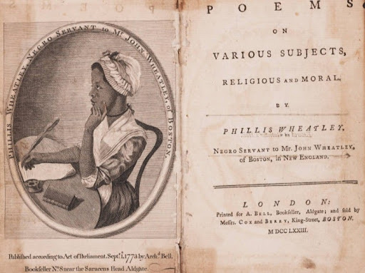 phillis wheatley sitting at a desk writing