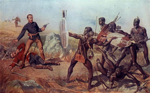 Portrait of Lieutenant Melvill and Coghill (24th REGIMENT) dying on battlefield