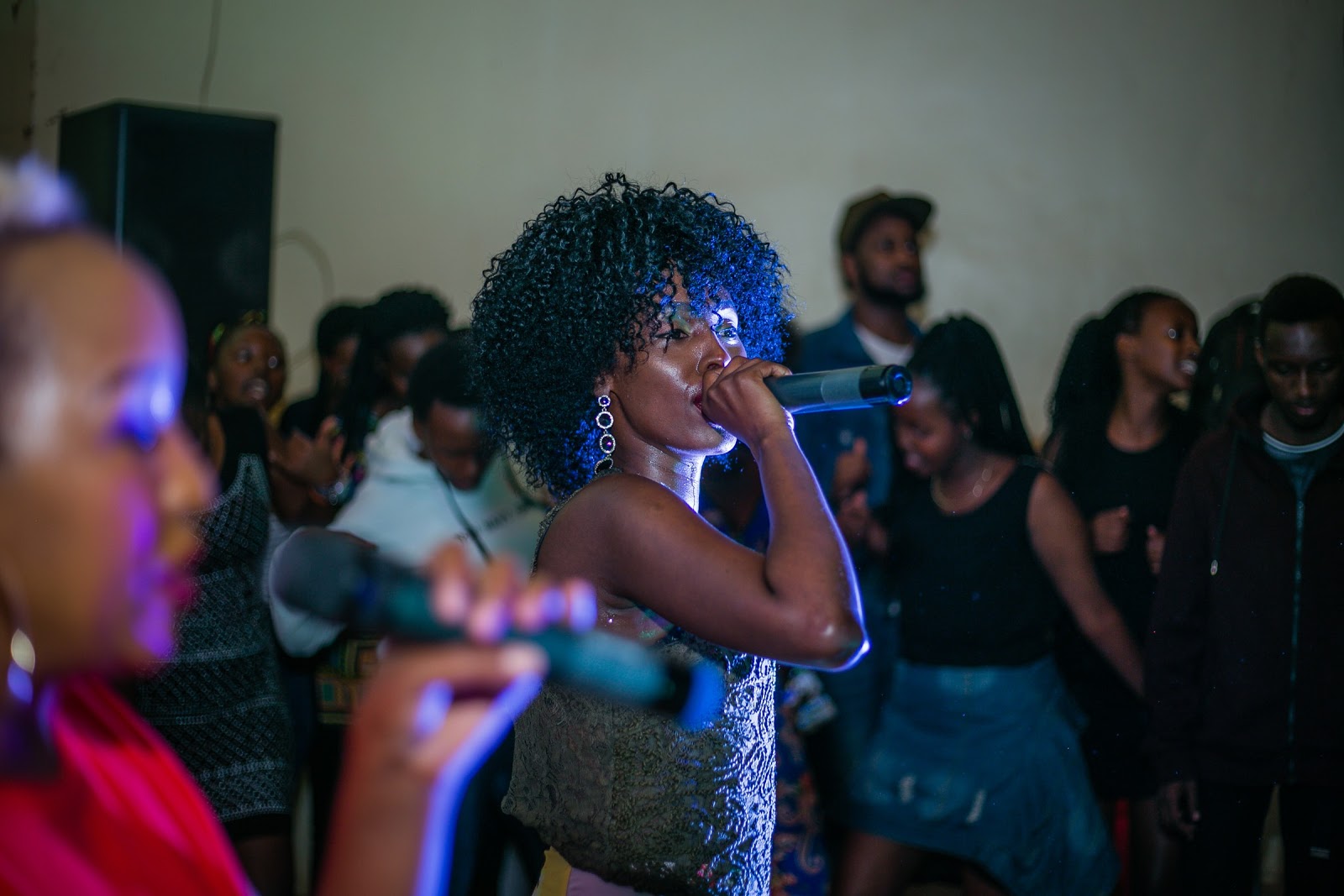 Singer in front of crowd