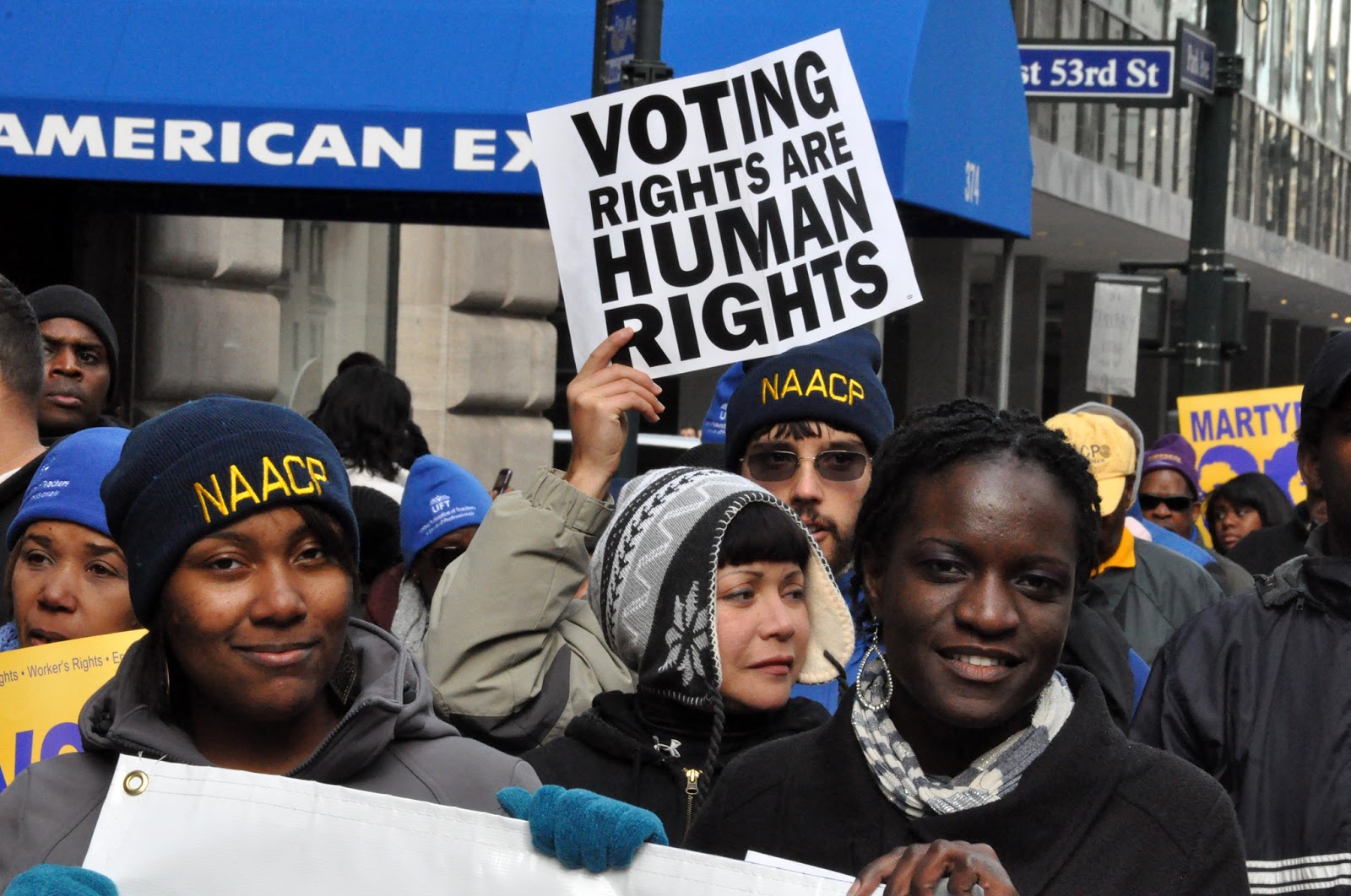 People marching in Midtown New York City