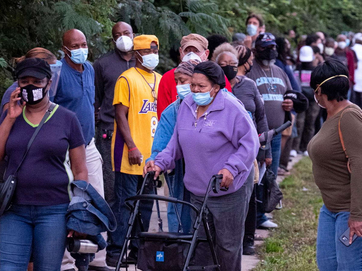 Voters waiting in line