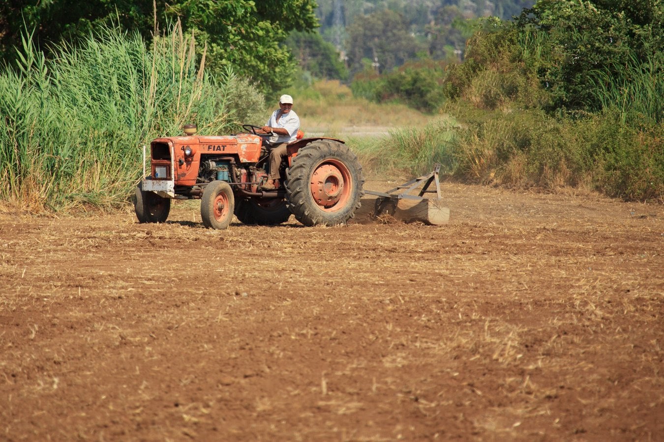 Farmer driving a tractor 