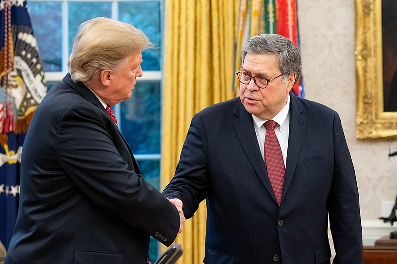 President Trump shaking William Barr's hand