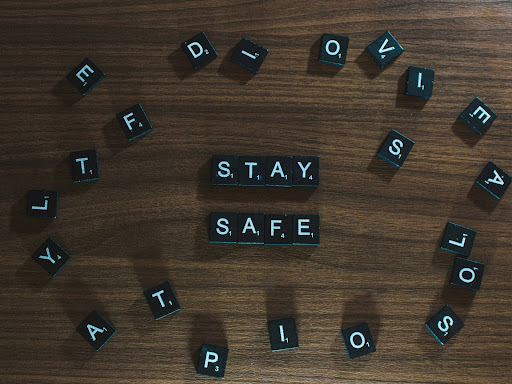 black and white letter titles that spell out stay safe