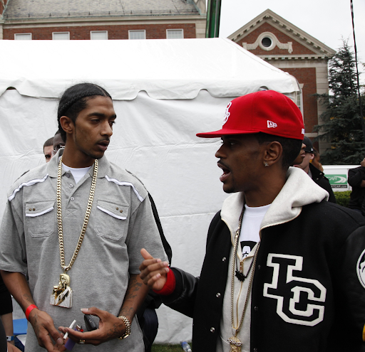 big sean and nipsey hussle standing together