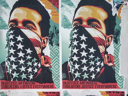 person with an american flag mask
