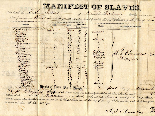 enslaved persons manifest from la salle to new orleans 
