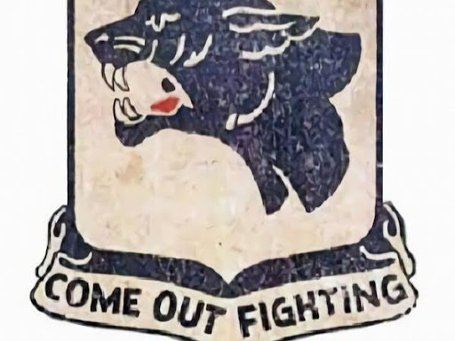 emblem that has a black panther that says come out fighting