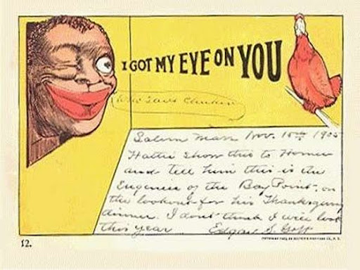 a "coon card" describing fried chicken