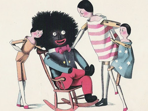 illustration of a golliwog sitting on a rocking chair