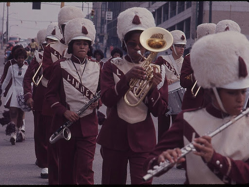 linden high school marching band in parade