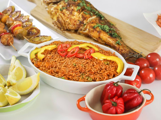 plates of food on a white surface