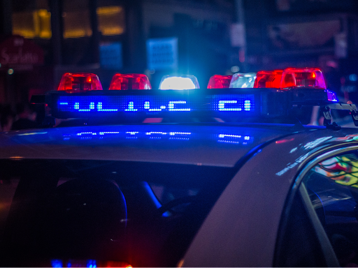 police car siren lights flashing on