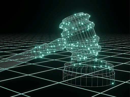 3d image of a judges hammer on a black background 