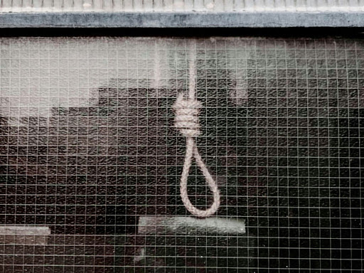 a close up of a window with a noose in view