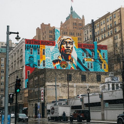 mural that says voting rights are human rights