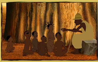 group of people sitting down listening to a story