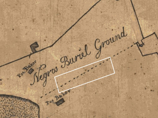 map of the area of excavation of the african burial ground 