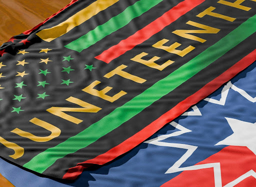 juneteeth flag with a star and stripes 