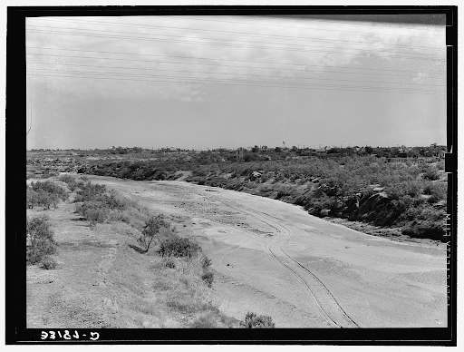 wagon tracks down the dry bed of the colorado river