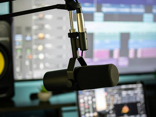 black and gray microphone with stand