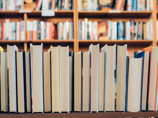 library books on a shelf