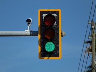 traffic light with a lit green light