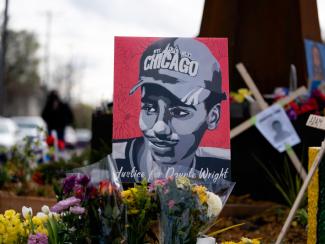 Justice For Daunte Wright poster at George Floyd Square