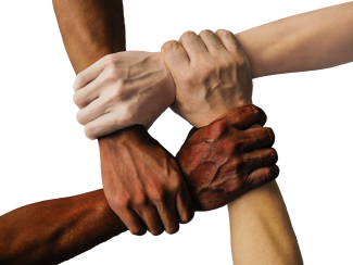 hands of different skin tones united
