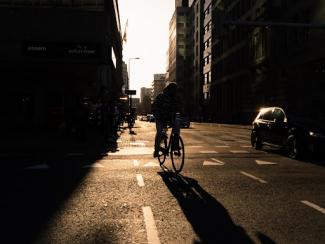 Biker on city street