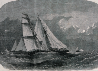 Drawing of ships on the ocean