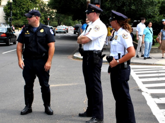 police officers standing in street