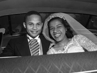 African-American groom and bride