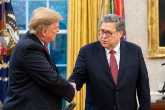 Trump and Barr shaking hands