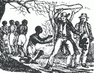 Drawing of slave owner with whip