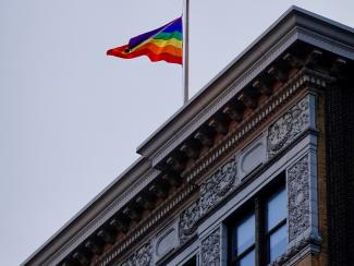 LGBTQIA Flag on top of building