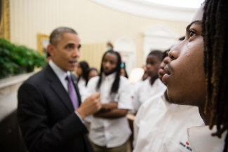 President Obama visits with Black boys